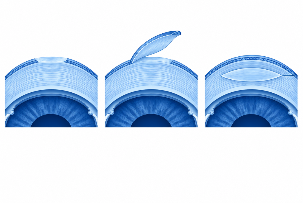 Cross-sections of the cornea in LASEK, LASIK and SMILE